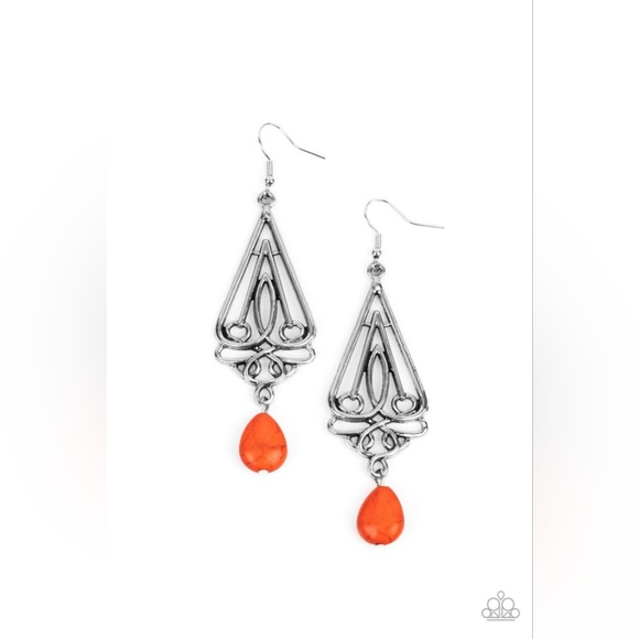 🔸️🧡'Transcendent Trendsetter' Orange Silver Fishhook Earrings Paparazzi🧡🔸️ - Picture 3 of 4